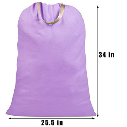 Cotton Canvas Laundry Bag with Handles & Drawstring Straps, Heavy Duty Extra Large Laundry Bags for Laundromat and Household, 25.5x34 Inch, Purple - color: Purple