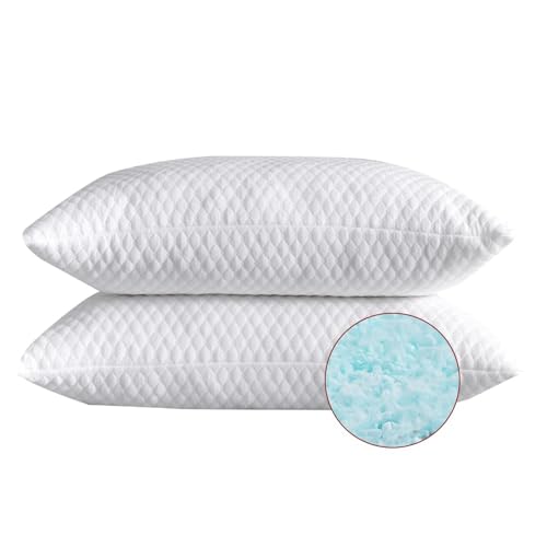 NTCOCO Shredded Memory Foam Bed Pillows for Sleeping Standard Size Set of 2, with Washable Removable Hypoallergenic Sleep Pillow for Back and Side Sleeper - color: White, size: Standard (2-Pack)