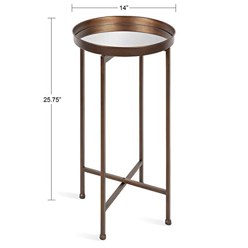 Kate and Laurel Celia Round Metal Foldable Accent Table with Mirror Tray Top, Bronze - color: Bronze