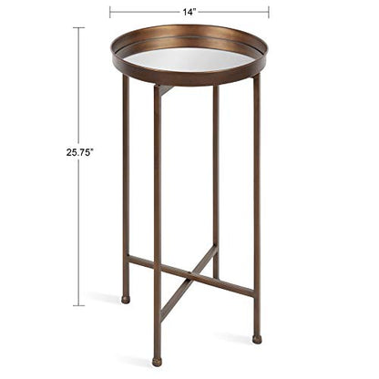 Kate and Laurel Celia Round Metal Foldable Accent Table with Mirror Tray Top, Bronze - color: Bronze