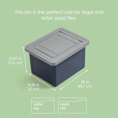 IRIS USA File Box Plastic File Organizer for Letter/Legal File, Document Box, Durable Storage Bin Tote with Secure Latching Lid, Stackable, BPA-Free, Eco Friendly, Sustainable, Navy/Gray 35 Qt. 4 Pack - color: Eco-Friendly 4-Pack