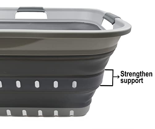 SAMMART 42L (11 gallon) Collapsible Plastic Laundry Basket - Foldable Pop Up Storage Container/Organizer - Portable Washing Tub - Space Saving Hamper/Basket (Grey/Dark Grey) - color: Grey/Dark Grey