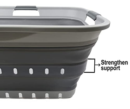 SAMMART 42L (11 gallon) Collapsible Plastic Laundry Basket - Foldable Pop Up Storage Container/Organizer - Portable Washing Tub - Space Saving Hamper/Basket (Grey/Dark Grey) - color: Grey/Dark Grey