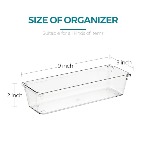 8 Pack Drawer Organizer - 3" X 9" Clear Acrylic Storage Bins with Non-Slip Pads, Versatile Desk Tray for Makeup, Jewelry, Kitchen, Bathroom, and Office Organization - size: 3"X 9"