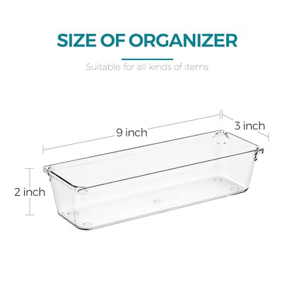 8 Pack Drawer Organizer - 3" X 9" Clear Acrylic Storage Bins with Non-Slip Pads, Versatile Desk Tray for Makeup, Jewelry, Kitchen, Bathroom, and Office Organization - size: 3"X 9"