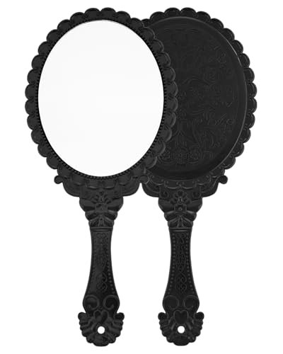 XPXKJ Hand Mirror Vintage Handheld Mirror with Handle Vanity Makeup Mirror Travel Mirrors - color: Black
