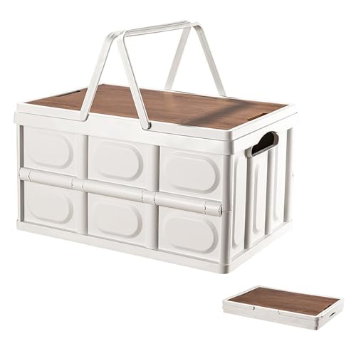 VPTMRP Collapsible Storage Bin with Handles and Wooden Lid, Large Capacity Stackable Utility Crates Holds 33lbs for Outdoor Home Storage Organizing Moving (55L/14.5Gal) - color: 55L/14.5Gal