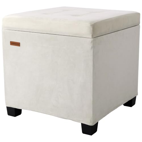 ABHENG Velvet Cover Steel Frame Ottoman with 48L Storage,17.7" x 17.7" x 17.7" Square Linen Storage Ottoman Stool Cube with Legs,for Dorm Livingroom White UASND64W - color: Velvet-white, size: 17.7"D x 17.7"W x 17.7"H