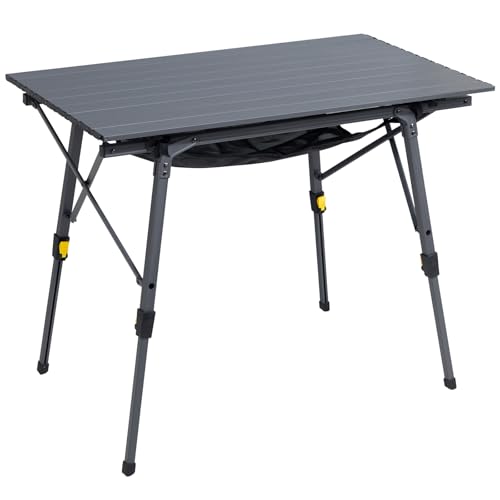 Portal Outdoor Folding Portable Picnic Camping Table with Adjustable Height Aluminum Roll Up Table Top Mesh Layer, Dark Gray - color: Dark Gray, size: Large-35.4"L x 20.9"W
