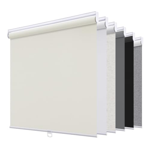 Sunoff Blackout Roller Shades Blinds Cordless for Windows Pull Down Room Darkening Door Blinds with Thermal Insulated Easy to Install for Living Room,Bedroom,Home,Office Beige 15" W x 64" H - color: Beige, size: 15"W x 64"H