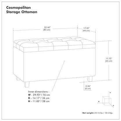 SIMPLIHOME Cosmopolitan Storage Ottoman - 34 inch Wide Upholstered Linen Look Fabric Rectangle Storage Ottoman Bench in Cloud Grey, Transitional Tufted Ottoman for Living Room with Lift-Up Lid - color: Cloud Grey
