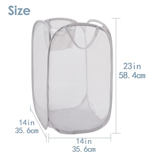 Foldable Pop Up Laundry Hamper – Set of 2 Collapsible Mesh Baskets with Handles for Kids, Baby, Dorm or Travel, Dual-Use Laundry Organizers for Clothes, Toys, Storage – Gray