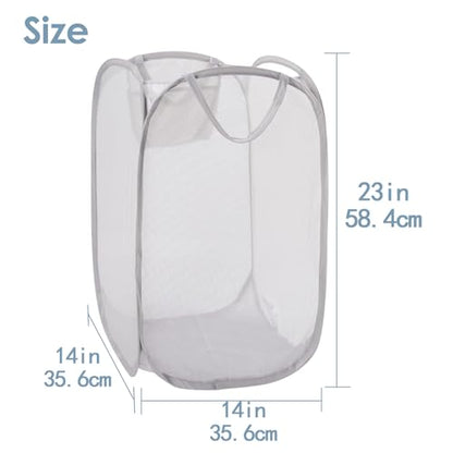 Foldable Pop Up Laundry Hamper – Set of 2 Collapsible Mesh Baskets with Handles for Kids, Baby, Dorm or Travel, Dual-Use Laundry Organizers for Clothes, Toys, Storage – Gray