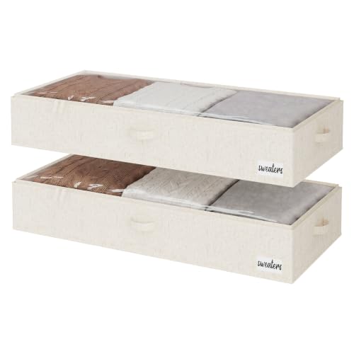 StorageWorks Under Bed Storage Containers - Extra Large Underbed Storage with Handles and Label Holder, 2 Pack Ultra-thick Fabric Underbed Bins, Closet Organizer for Clothes, Blankets, Sweater - color: White, size: ‎38.5"L x 17.75"W x 6.75"H
