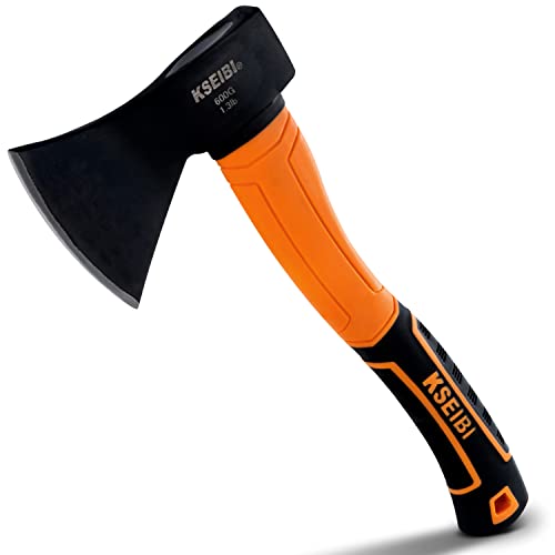 KSEIBI Wood Axe, Small Outdoor Camp Hatchet for Splitting and Kindling Wood, Forged Steel Blade with Anti-Slip and Shock Reduction Handle Great Throwing Axes and Hatchets (Modern) - style: Modern Orange