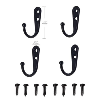 4 Pcs Wall Mounted Hooks for Bedroom,Bathroom,Kitchen,and Cabinet Hangers (with 8 Screws)-Black - color: Black