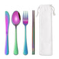 Rainbow Working Lunch Silveware Set,Reusable Travel Utensils Set With Case Includes Stainless Steel Chopsticks Knife Spoon And Fork,Camping Picnic Essentials - color: Rainbow