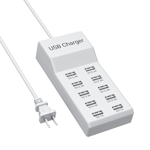 10-Port USB Charger Station, 50W10A Multiport Charger Hub for iPhone, Galaxy, iPad & More, 3.3FT - color: White, size: 10 Port (10 USB-A)