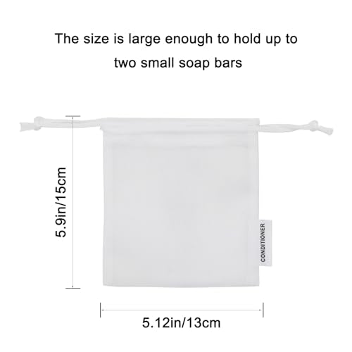 Shampoo Body Wash Conditioner Bag Compatible With Kitsch: Bar Soap Holder 3 Pcs for Shower Travel Soap Saver Bag Mesh Pouch with Labels for Shampoo Conditioner Bars Quick-Dry Eco-Friendly (3 white)