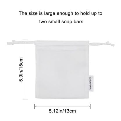 Shampoo Body Wash Conditioner Bag Compatible With Kitsch: Bar Soap Holder 3 Pcs for Shower Travel Soap Saver Bag Mesh Pouch with Labels for Shampoo Conditioner Bars Quick-Dry Eco-Friendly (3 white)