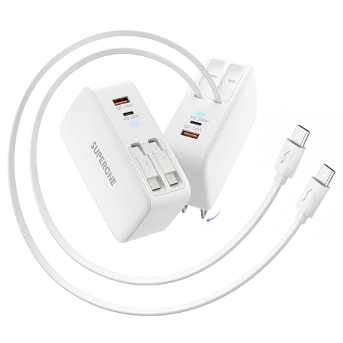 SUPERONE Retractable iPhone Charger, 4-Port USB C Charger Block, iPhone Chargers Fast Charging with Dual USB C Cable, Wall Chargers for iPhones 17/16/15/14/13/12/11 Series, Pad, Samsung, Pixel - color: White, size: 2 Type-C Cables