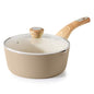 SENSARTE Ceramic Nonstick Sauce Pan with Lid, 3.0 Quart Saucepan with Double Spout, Large Cooking Pot, Non toxic Kitchen Sauce Pot, Non stick Saucier Pan, Induction Cookware, PFOA PTFE PFAS Free - color: Ceramic Taupe, size: 3.0 Quarts