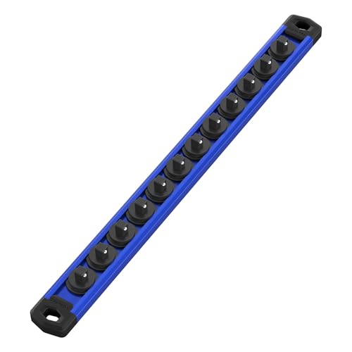 WORKPRO Magnetic Socket Organizer, 1/4-Inch Drive Aluminum Alloy Sockets Rail, Heavy Duty Sockets Holder, Socket Rack Kit 1/4-Inch x 12 Clips (Blue) - color: Blue, size: 1/4" DR