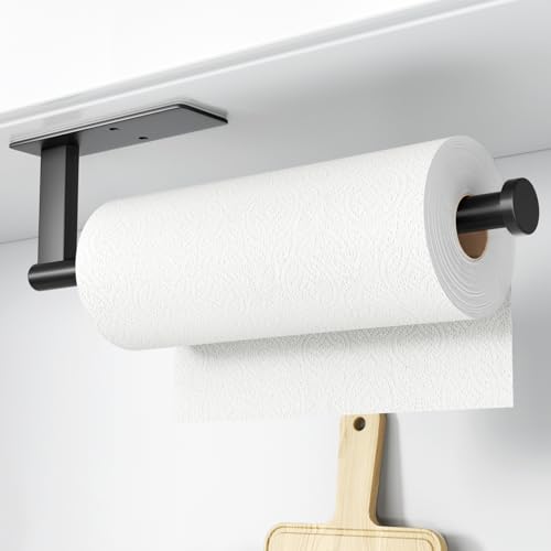 Paper Towel Holder Under Cabinet - Stainless Steel Paper Towel Holder Wall Mount, Self-Adhesive or Drilling, Matte Black Towel Rack for Kitchen Organization and Storage, Kitchen Paper Roll Holder - color: Matte Black