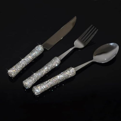 Bling Rhinestone Crystal Dazzling Culinary Utensils Travel Set for Office, Lunch, and Travel (3, Silver) - color: Silver
