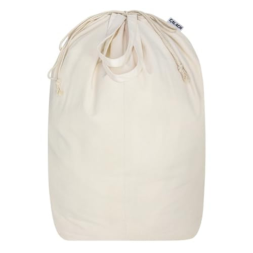 Canvas Laundry Bags with Handles & Square Base 16"Wx16"Depth x27.6"H, Extra Large Heavy Duty Laundry Basket Hamper Liner, Washable Drawstring Dirty Clothes Bag Canvas Storage Sack(Beige,1 Pack) - color: Beige 1-Pack | Square Base, size: 16"Wx16"Depthx27.6