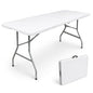 6ft Folding Table with Handle, Portable Plastic Table, White | Heavy Duty & Foldable, Fold in Half Table with Steel Frame, Indoor & Outdoor Use, Perfect for Camping, Picnic, Wedding, Party - size: 6FT
