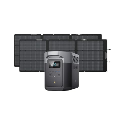 EF ECOFLOW Solar Generator Delta 2 Max 2048Wh with 2x160W Solar Panel, 2400W Portable Power Station LFP Battery, Up to 3400W AC Output, AC + Solar Fast Dual Charging 0-100% in 1 Hr for Camping RV - style: DELTA 2 Max+2*160W Solar Panel
