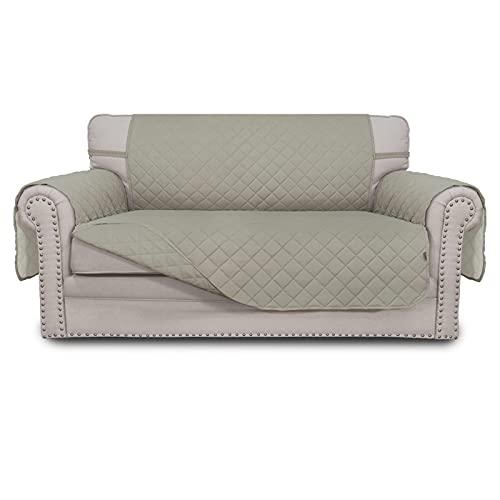 Easy-Going Reversible Loveseat Couch Cover for 2 Cushion Couch Sofa Cover for Dogs Water Resistant Furniture Protector with Foam Sticks Elastic Straps for Pet (Loveseat, Beige/Beige) - color: Beige/Beige, size: Medium Loveseat