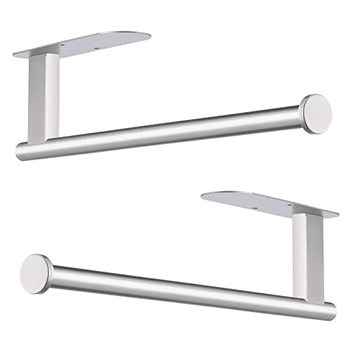 Honmein Paper Towel Holder, Upgrade SUS304 Stainless Steel Paper Towel Holder Under Cabinet, Bend-Resistant, Self-Adhesive or Drill mounting (2 Silver) - color: Silver 2pc