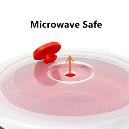 CCyanzi 3piece Round Collapsible Bowl with Lids, Silicone Food Storage Containers, Microwave & Freezer Safe, Space Saving for Kitchen Cabinet and Camping Backpack,(Red Gray) - color: red with gray