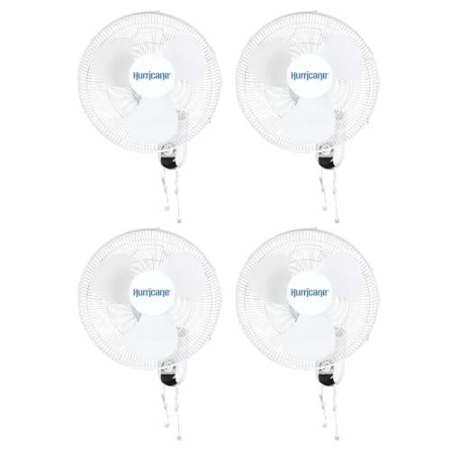 Hurricane Classic 4 Pack Oscillating Wall Mount Fan w/ 3 Quite Speeds, White, 16" - Corded Electric Air Cooling Unit w/Pull Cord Controls for Home, Grow Tents, Offices, Sheds, Studios, Garages, Dorms - style: Modern