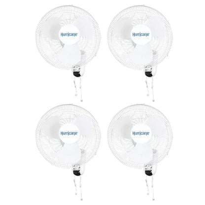 Hurricane Classic 4 Pack Oscillating Wall Mount Fan w/ 3 Quite Speeds, White, 16" - Corded Electric Air Cooling Unit w/Pull Cord Controls for Home, Grow Tents, Offices, Sheds, Studios, Garages, Dorms - style: Modern