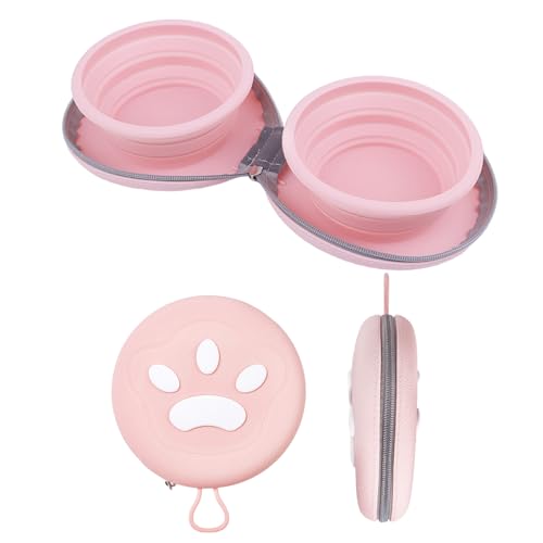 Collapsible Dog Bowls,2-in-1 Pet Bowls with Zipper Carrying Case and Carabiner Clip for Traveling Hiking Camping Walking,Pink - color: Pink