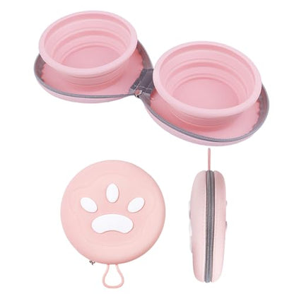 Collapsible Dog Bowls,2-in-1 Pet Bowls with Zipper Carrying Case and Carabiner Clip for Traveling Hiking Camping Walking,Pink - color: Pink
