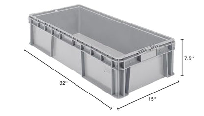 Buckhorn SW3215080201000 Plastic Straight Wall Storage Container Tote, (32-Inch x 15-Inch x 7-1/2-Inch), light grey - size: 32" x 15" x 7.5"