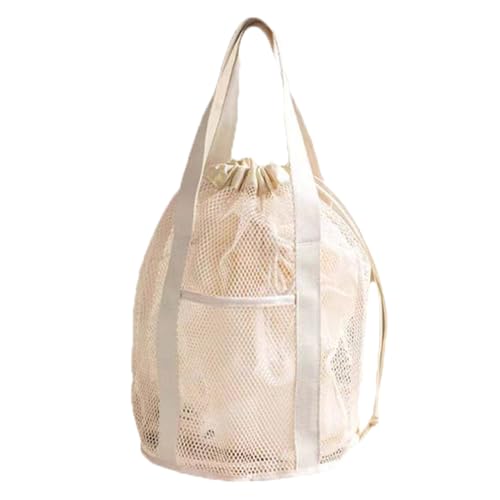 Portable Mesh Shower Caddy with Drawstring Pockets - Hanging Toiletry Bag for College Dorms, Travel, Gym & Camping, Quick-Dry Bathroom Organizer for Beach, Swimming, Essential Shower Tote (Beige) - color: Beige