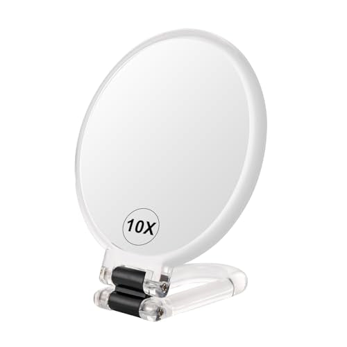 BOOMIBOO 1X/10X Magnifying Handheld Mirror Double Sided, Foldable Travel Makeup Mirror, Adjustable Rotation Pedestal Hand/Hanging/Desk Vanity Mirror-Clear - color: Clear