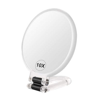 BOOMIBOO 1X/10X Magnifying Handheld Mirror Double Sided, Foldable Travel Makeup Mirror, Adjustable Rotation Pedestal Hand/Hanging/Desk Vanity Mirror-Clear - color: Clear