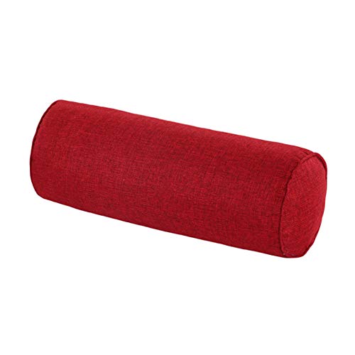 Round Neck Pillow16x6 Inch for Neck Backrest for Car or Office Chair Sofa, Semi-Roll Pillow with Washable Organic Cotton Cover.（Wine red） - color: Wine Red