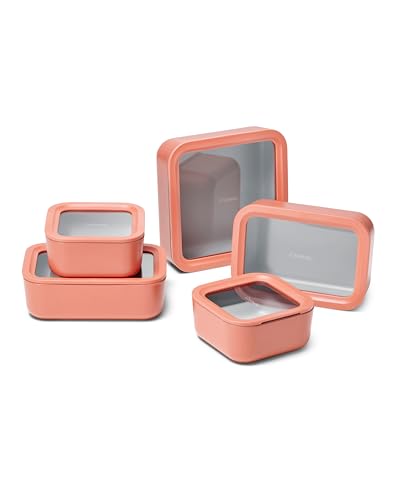 Caraway 13pc Glass Food Storage Container Set - Easy to Store, Non Toxic Lunch Box - with Glass Lids - Includes Storage Organizer - Perracotta - color: Perracotta, size: Food Storage Set (13x)