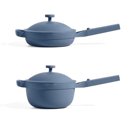 Our Place Mini Cookware Duo | 6-Piece Ceramic Cookware Set with Mini Always Pan & Mini Perfect Pot | Induction & Oven Safe up to 450°F | Nonstick, PFAS-Free Non-Toxic Cookware | Blue Salt - color: Blue Salt, size: Mini