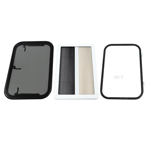 RV Push Out Window with Screen and Privacy Shade, 75x50cm, Black Aluminum Alloy Frame, Tempered Glass, 65° Opening Angle for Camper Van Trailer Motorhome