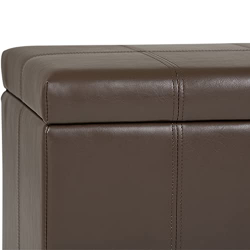 SIMPLIHOME Dover Storage Ottoman Bench - 36 inch Wide Upholstered Vegan Leather Rectangular Lift-Top Ottoman in Chocolate Brown, Contemporary Bench for Living Room with Safety Hinges - color: Chocolate Brown