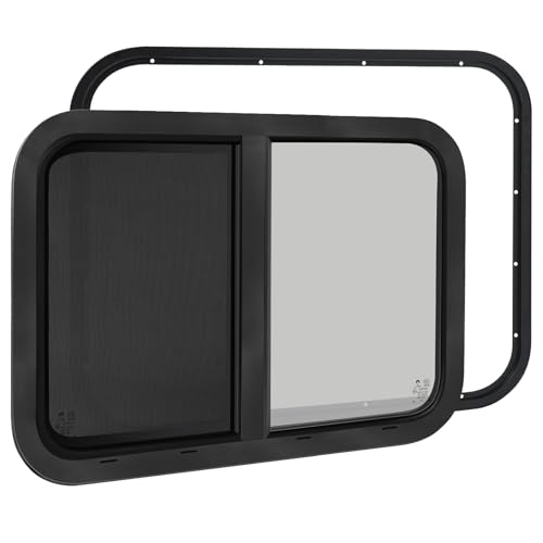RV Window for Cargo Trailer,42" W x 22" H RV Window Replacement for Camper Travel Trailer Cargo Van,Horizontal Sliding with Trim Ring Fit 15/16" or 1-3/8" Thick Wall,Allow Error 1/16",DOT Approved - size: 42"W x 22"H