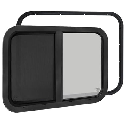 RV Window for Cargo Trailer,42" W x 22" H RV Window Replacement for Camper Travel Trailer Cargo Van,Horizontal Sliding with Trim Ring Fit 15/16" or 1-3/8" Thick Wall,Allow Error 1/16",DOT Approved - size: 42"W x 22"H